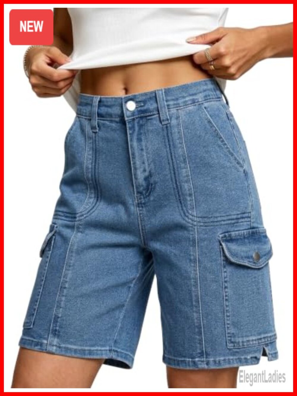 Women's Cargo Bermuda Shorts High Waisted Knee Length 6 Pockets